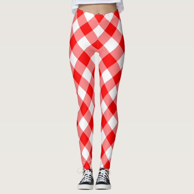 Leggings Chèques En vichy diagonales rouge et blanc de gran (Devant)