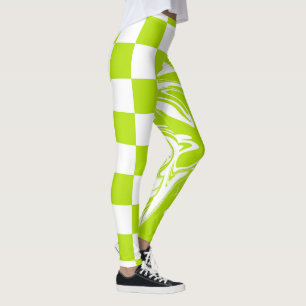 Leggings Chèques et permules en vert et blanc de chaux