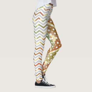 Leggings chevron Brown vert aquarelle, légendes pois
