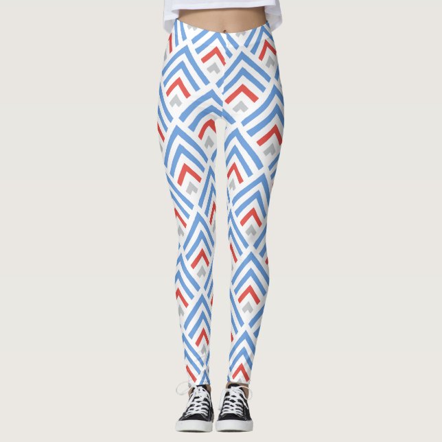 Leggings chevron classique moderne bleu et rouge (Devant)