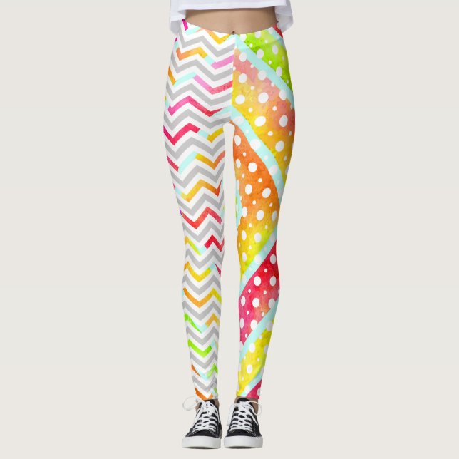 Leggings chevron coloré aquarelle, légendes à points de pol (Devant)