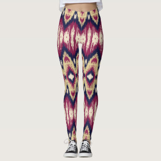 Leggings chevron ikat bleu rose, ethnique.
