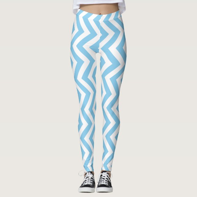 Leggings Chevron vertical Bleu et Blanc de taille moyenne (Devant)