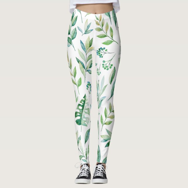 Leggings Chic Botanique Vert Rustique Motif (Devant)