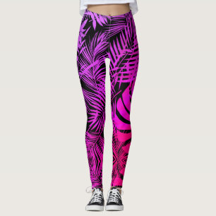 Leggings Chic branché chic violet sombre feuille de palmie