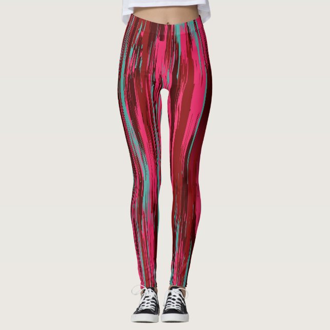 Leggings Chic Colorful Abstract Red &Pink (Devant)
