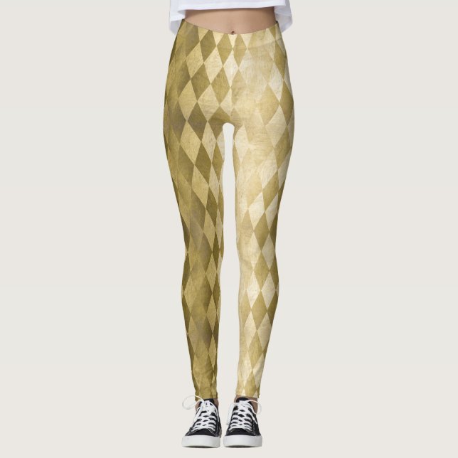 Leggings Chic Faux Gold Harlequin Diamond Motif (Devant)