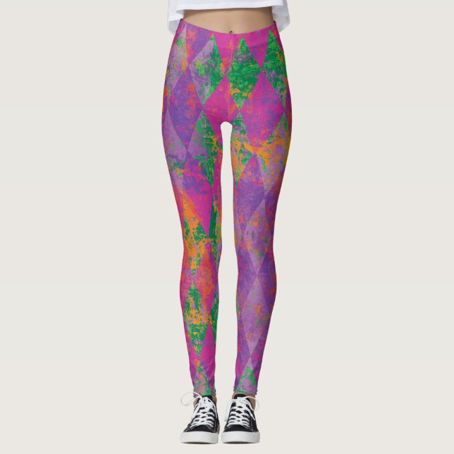 Leggings Chic Mardi Gras Motif arlequin violet (Devant)