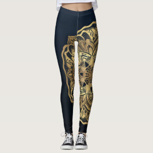 Leggings Chic Moderne Marine Blue Gold Mandala