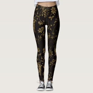 Leggings chic moderne vert floral roses rouge noir