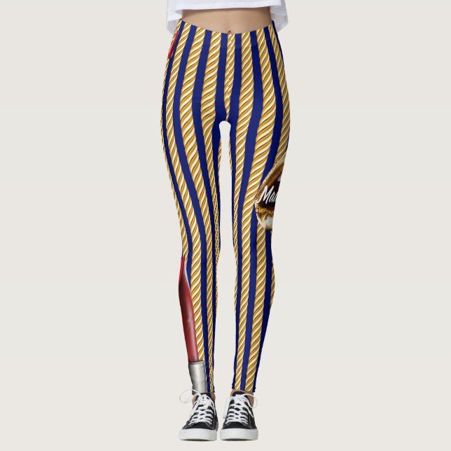 Leggings Chic Navy Gold Lines Lips Girly 2022 anniversaire  (Devant)