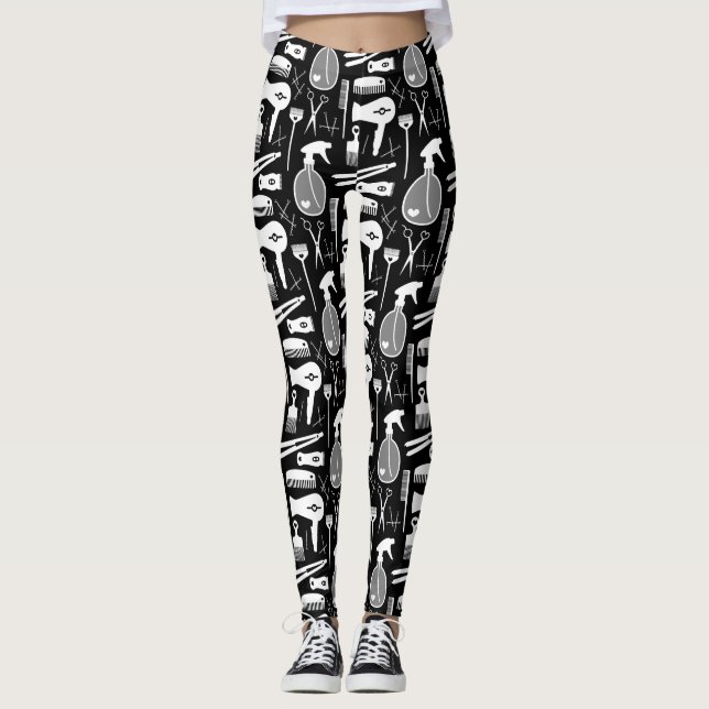 Leggings Chic Retro Black & White Hair Salon Outils Motif (Devant)