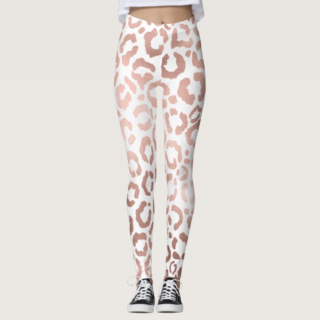 Leggings Chic Rose Gold Leopard Cheetah Poster de animal (Devant)
