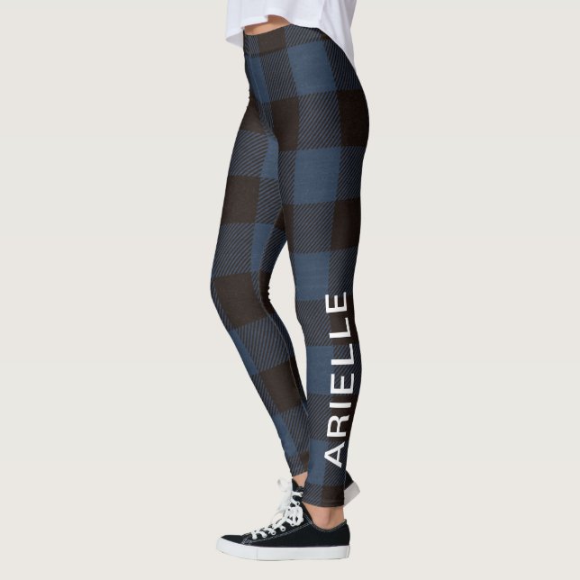 Leggings Chic Rustic Blue Buffalo Imprimer avec nom (Gauche)
