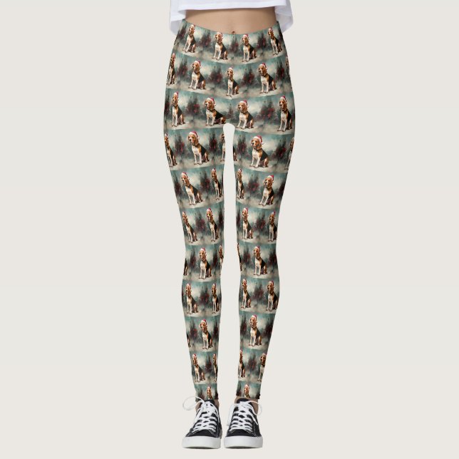 Leggings Chien beagle à Noël de neige (Devant)
