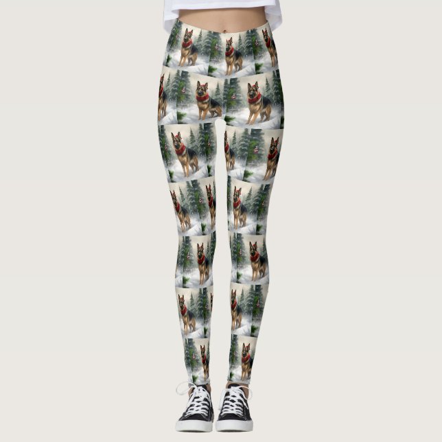 Leggings Chien berger allemand en Noël de neige (Devant)