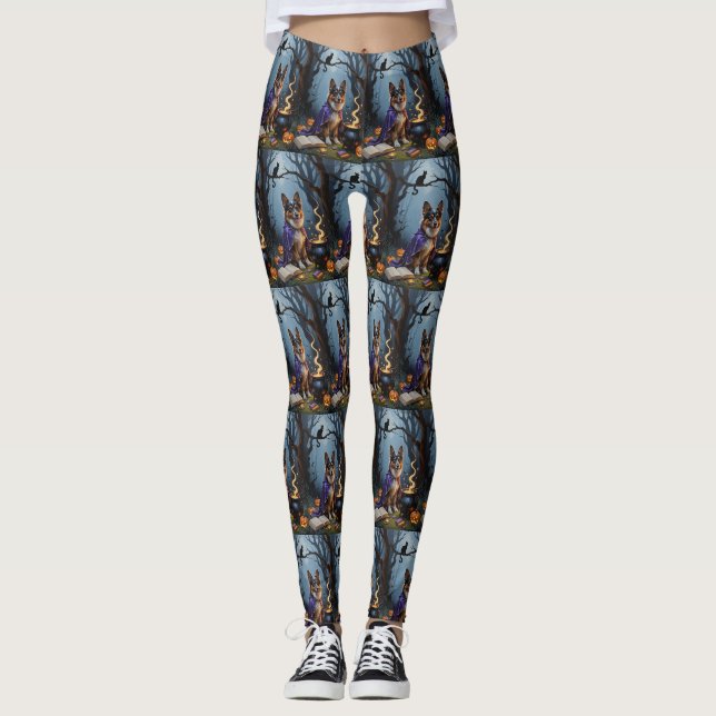 Leggings Chien berger belge Peinture Whimsical Halloween (Devant)