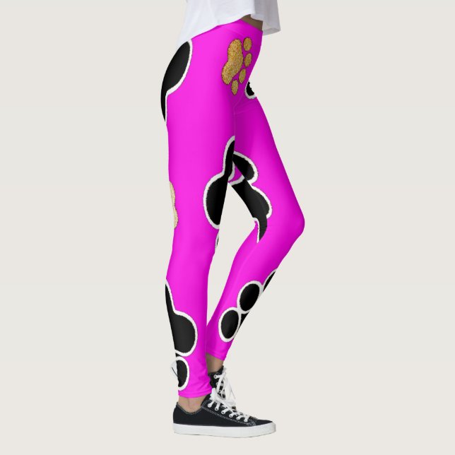Leggings Chien canin noir et tan rose empreinte de patte (Droite)