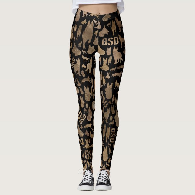 Leggings Chien de berger allemand GSD - or sur le noir (Devant)