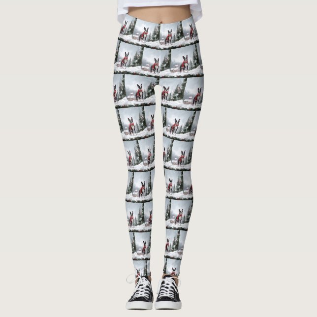 Leggings Chien de Boston Terrier pendant Noël de neige (Devant)