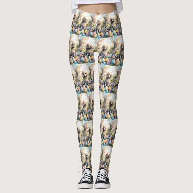 Leggings Chien de caniche avec Oeufs de Pâques Fête (Devant)