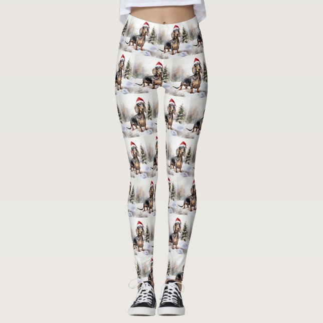 Leggings Chien de Dachshund à Noël de neige (Devant)