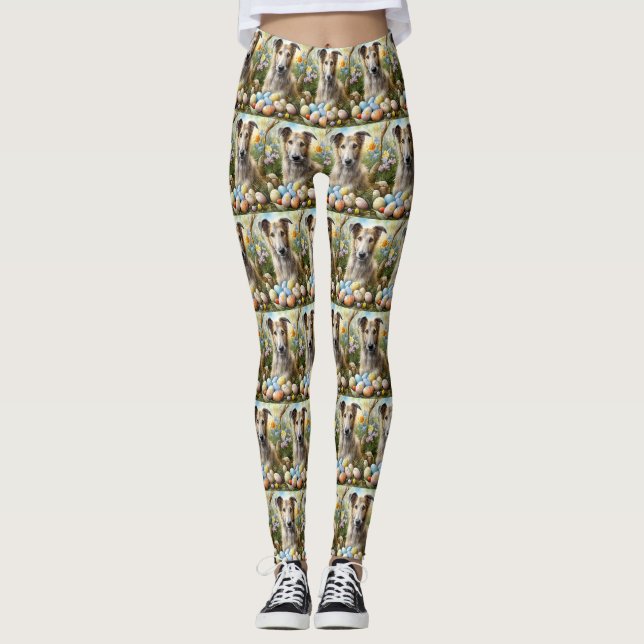 Leggings Chien De Loup Avec Oeufs De Pâques Fête (Devant)