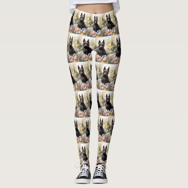 Leggings Chien de Terrier écossais avec oeufs de Pâques vac (Devant)