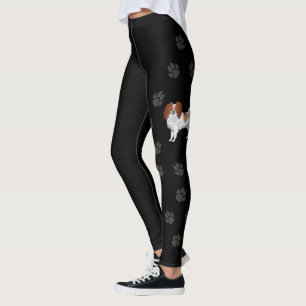 Leggings Chien Phalène Rouge Et Blanc Avec Empreintes De Pa