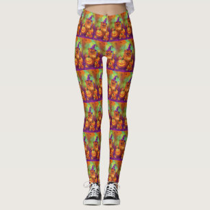 Leggings Chien Poméranien éffrayant Halloween sorcière et C