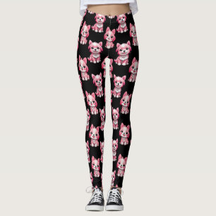 Leggings Chien rose Motif design - Noir