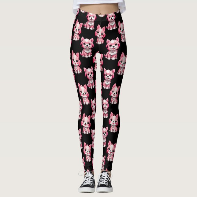 Leggings Chien rose Motif design - Noir (Devant)