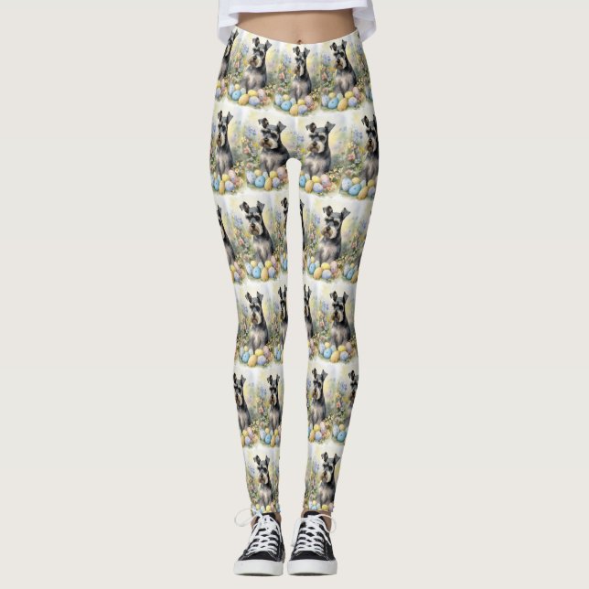 Leggings Chien Schnauzer avec oeufs de Pâques vacances (Devant)
