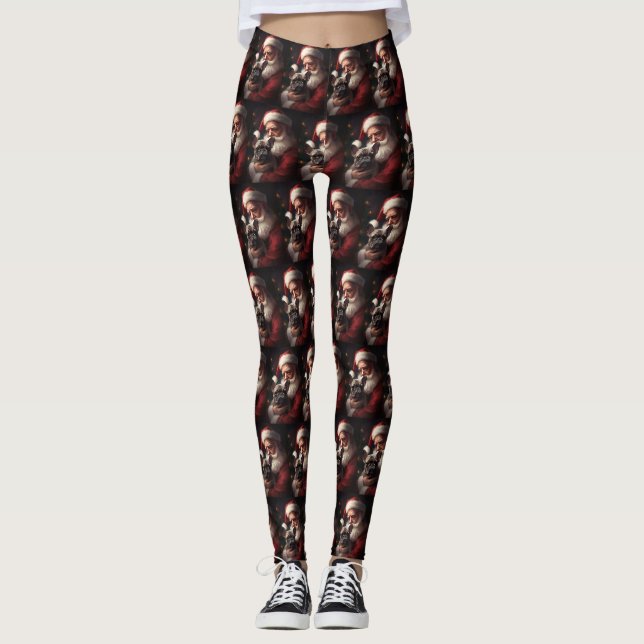 Leggings Chien-taureau français avec Noël Festif du Père No (Devant)