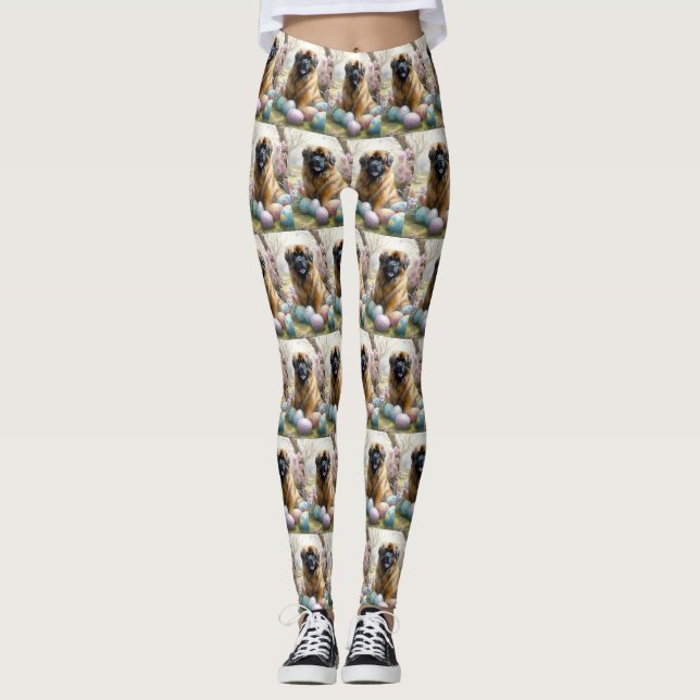 Leggings Chien tibétain mastiff avec oeufs de Pâques vacanc (Devant)