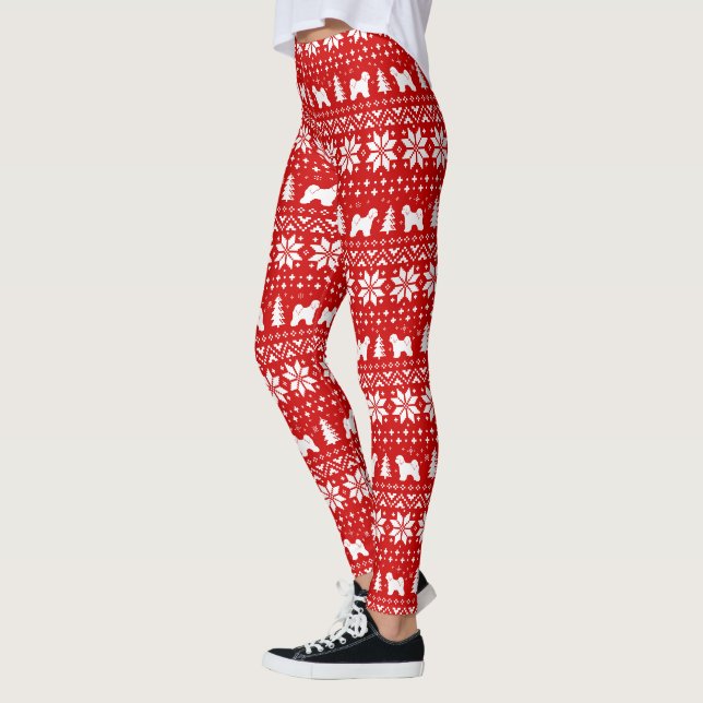 Leggings Chien Tibétain Terrier Silhouettes Motif de Noël (Gauche)