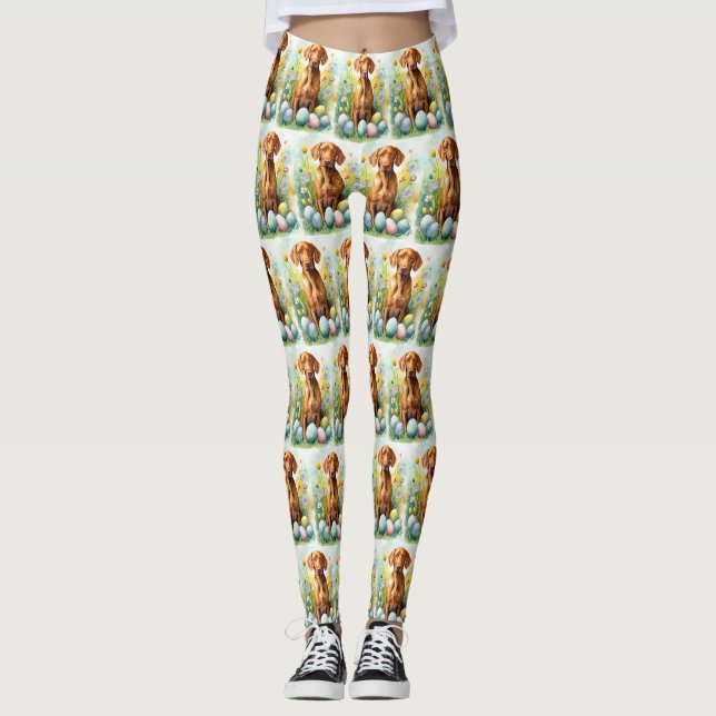Leggings Chien Vizsla avec oeufs de Pâques vacances (Devant)