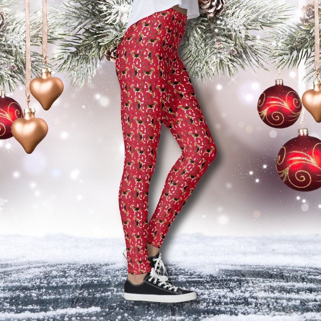 Leggings Chiens beagles portant le chapeau de Noël (Beagle dogs wearing Santa Hats Christmas theme leggings)