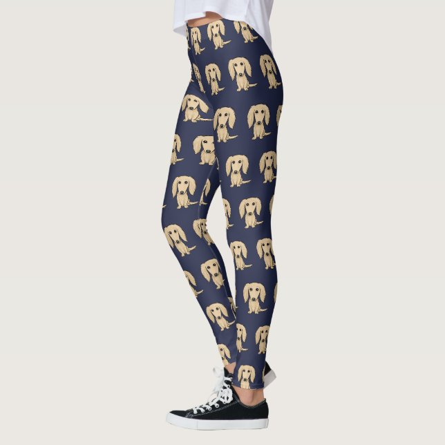 Leggings Chiens crèmes à cheveux longs de saucisse du motif (Gauche)