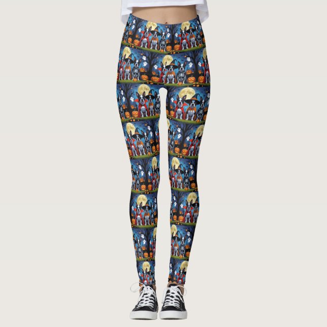 Leggings Chiens de Boston Terrier Citrouille Halloween Funn (Devant)
