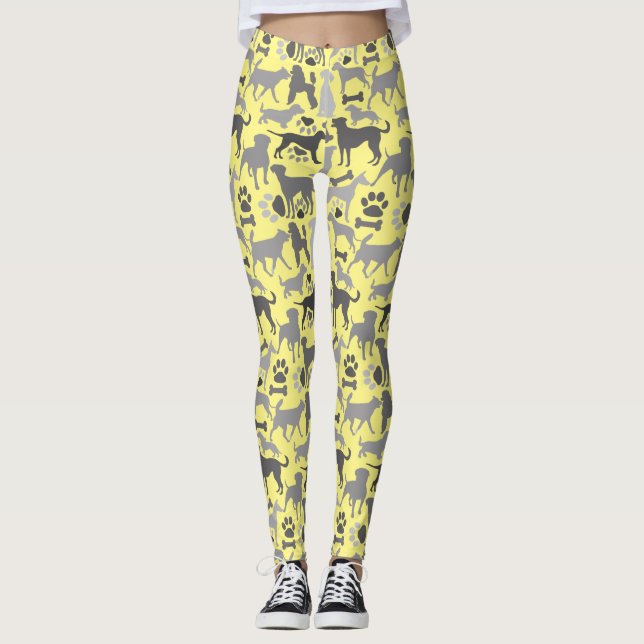 Leggings Chiens et pattes motif 03.b Lyellow BG (Devant)