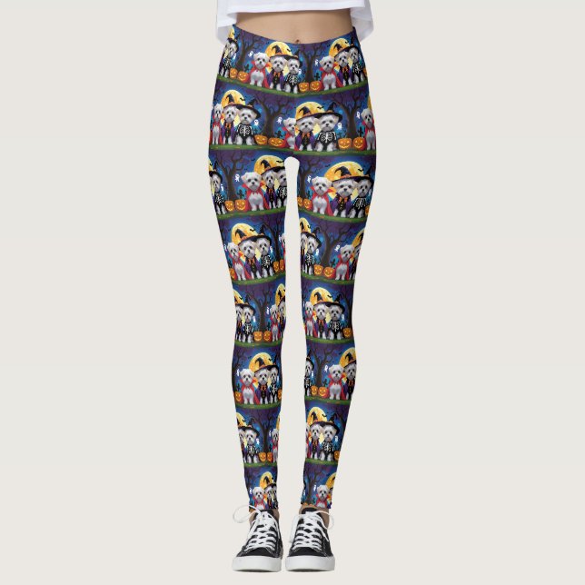 Leggings Chiens maltais Citrouille Halloween drôle (Devant)
