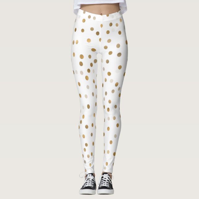Leggings Chiffres d'or de fille Confetti Design blanc (Devant)
