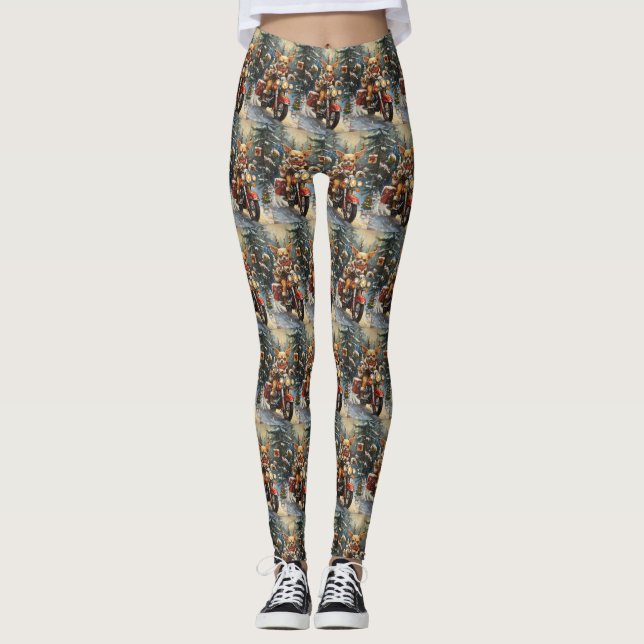 Leggings Chihuahua Chien équitation moto Noël (Devant)