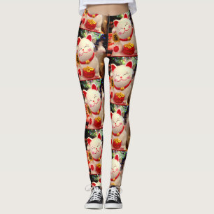 Leggings Chinois élégant Bonne chance Waving White Cat Phot