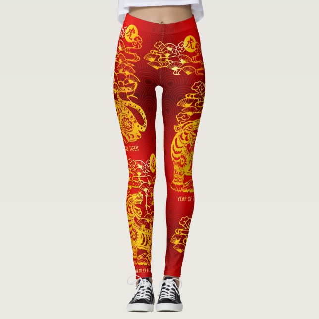 Leggings Chinois Lunaire Nouvel An de Tiger Gold Foil Rouge (Devant)