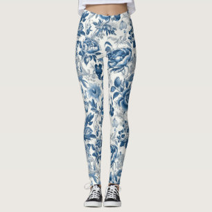 Leggings Chinoiserie Bleu et Blancs Fleurs florales