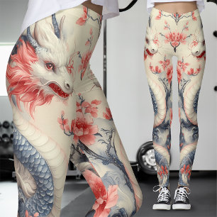 Leggings Chinoiserie Sakura Dragon   Fleurs rose pâle