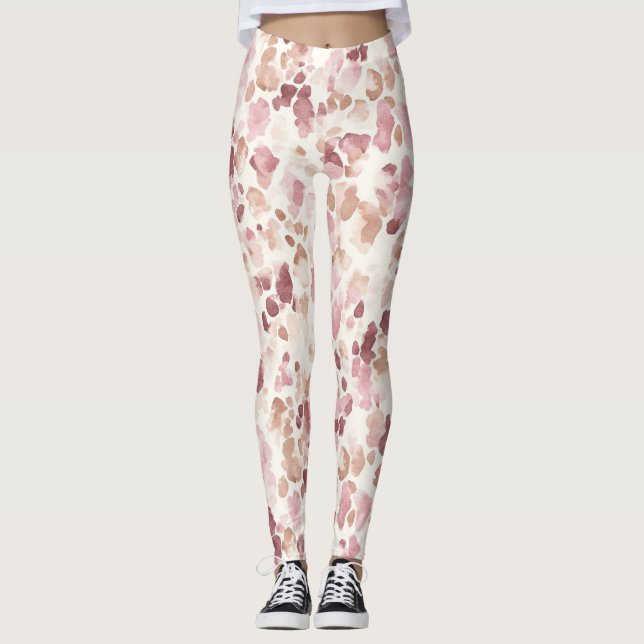 Leggings Chocolat à la crème rose Brown animal léopard Abst (Devant)