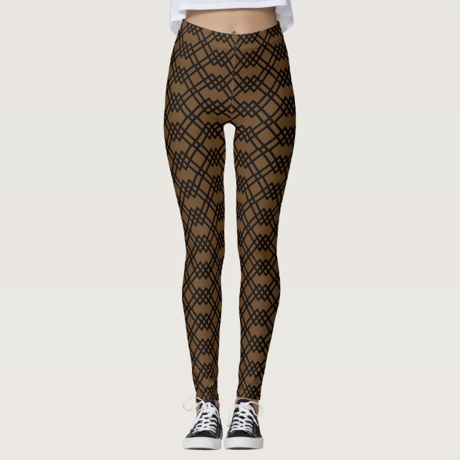 Leggings Chocolat géométrique en treillis moderne Brown et  (Devant)